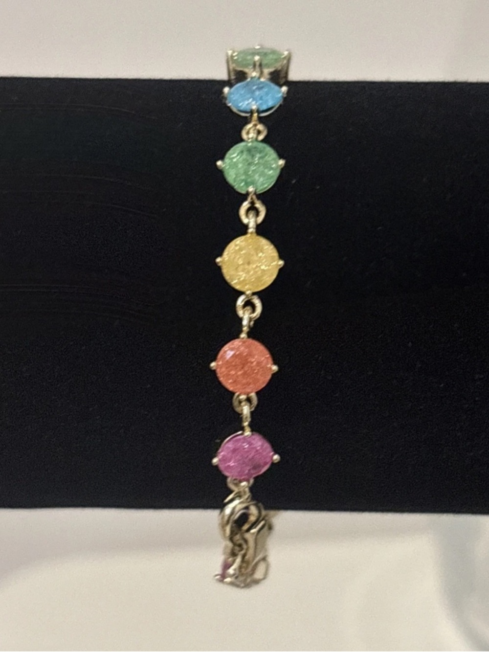 Gold Plated Rainbow Druzy Style Bracelet Colorful Gemstone Link Bracelet - Picture 10 of 10
